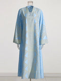 Oversize Bohemian Dresses For Women V Neck Long Sleeve High Waist Hit Color Folds A Line Midi Dress Female Summer