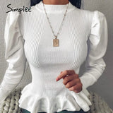 elegant women's round neck solid white Long Sleeve Pullover Sweater Autumn winter female sweater ladies leisure