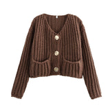 New autumn and winter 2024 women street fashion thick needle short cardigan coat-Outfit