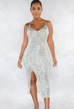 Sexy White Sequins Sling Split Party