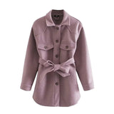 Women Fashion With Belt Loose Jacket Coat Vintage Long Sleeve Pockets Female Outerwear Chic