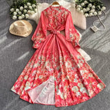 Retro Romantic Print Chiffon Dress Woman 2025 New Temperament Loose Waist Thin Elegant