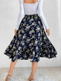 Printed Modest High Waist Elastic Waist Print Midi A-Line