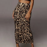 Print High Waist Women Bodycon Skirt Split Stretch Slim Sexy Tight Pencil Skirts Female 2022 Party Night Club Summer