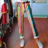 Woman Pants High Waist Wide Leg Pants Streetwear Woman Casual Straight Stripped Plaid Pant Loose Sweatpants Trousers 1022-1