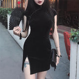 Autumn Women's New Fashion Velvet Short Cheongsam Skirt Under The Fork Bag Hip