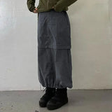 Street Drawstring Split Long Skirt Women High Waist Fashion Korean Basic Cargo Skirts Lady Harajuku Y2K Outfits-Outfit