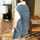 Loose Denim Spliced Blouse Casual Asymmetrical Spring Autumn Long Sleeve Female Clothing Pocket Single-breasted