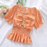 Women Candy Colors Ulzzang Kawaii Fashion Ins Preppy Clothing Summer Sweet Lovely Girls Slim 2021 Shirring Square