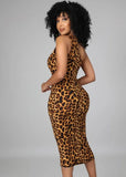Sexy Print Bandage One Shoulder Sleeveless Midi