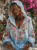 Zippered T-Shirt Trend Japanese National Style Cherry Blossom Art Printing National Tide Loose Autumn And Winter