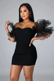 Sexy Puffed Lace Short Sleeve Off Shoulder Bodycon