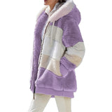 Warm Hooded Jacket Winter Zipper Casual Patchwork Loose Coat Fashion Faux Fur Parka Fleece Drawstring Plus Size