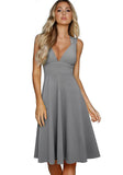 Sexy V-neck Sleeveless Solid A-line Midi