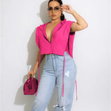 Spring Summer Crop Tops 2022 Womens Fashion Streetwear Lace Up Tops Green Pink Black Tank Top Zipper Crop Vest