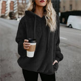 Women Fleece Hoodies 2021 Long Sleeve Hooded Pullover Sweatshirt Autumn Winter Warm Zipper Pocket Fur Coat Plus Size