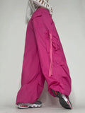 Pink Ribbons Tassel Cargo Pants Women High Waist Casual Oversize Trousers Harajuku Aesthetic Wide Leg Sweatpants