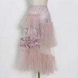 Casual White Skirt For Women High Waist Patchwork Mesh Asymmetrical A Line Midi Skirts Females Summer Fashion