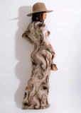 Print V-Neck Long Sheath Dress with Full