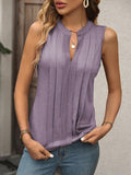 Women's Blouse Summer Fashion Style Elegant Pleated V-neck Tank Top 2023 Ladies Solid Color Sleeveless Slim Shirts Camisas