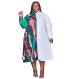 Dress 2021 Plus Size Women Fall Clothing Wholesale Patchwork Casual Loose Single Button Fashion Maxi Dresses