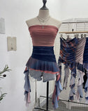 Irregular Bra Vest Wearing A Gradient Mesh Yarn Leaf Side Ribbon Bottom Sleeveless Top Lady