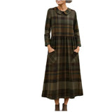 Women's Fashion V-Neck Retro National Style Print Loose Long-Sleeved Large Swing