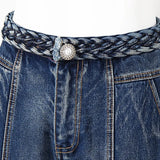 Minimalist Solid Patchwork Denim Pant For Women High Waist Full Length Straight Loose Jeans Female Spring Fashion 2023