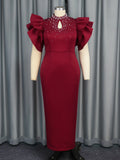 Summer New Sexy Hollow Half-High Collar Dress Party Dinner Nail Beads High Waist Dress