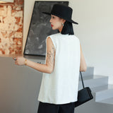 Small, French, Beautiful, Chic, Unique Design, Fragrant Style, White Sleeveless Embroidered Waistcoat Woman-Outfit