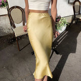 New Summer Satin High Waisted Silk Skirts Women 2021 Silk Office Female Basic A-line Skirt Chic Elegant Ladies