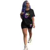 Fashion Print Street Hipster Short Sleeve T-Shirt And Shorts Two-Piece