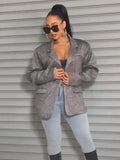 Style Commuter Cardigan Lapel Long Sleeves Shiny Large Size Casual Suit Jacket-Outfit