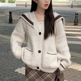 New Autumn And Winter Navy Neck Sweater Cardigan Female Fashion Style Loose Lazy Breeze Thickened Knitted Coat-Outfit