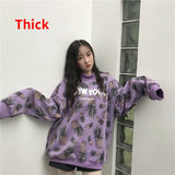 QWEEK Harajuku Pineapple Hoodie Women Oversized Streetwear Long Sleeve Sweatshirt Autumn Winter 2021 Fashion Turtleneck Top