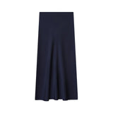 New Fashion Temperament Silk Hyssy Texture Simple Straight Fan Flute Skirt