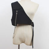 Women Loose Fit Black Irregular Chain Spliced Short Vest New V-collar Sleeveless Fashion Tide Spring Summer 2023