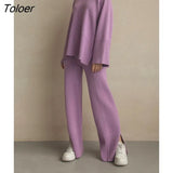 Oversized Knitted 2-Piece Women Sweater Set Winter Pullovers And Drawstring Pants Knitted Two Piece Female Suit