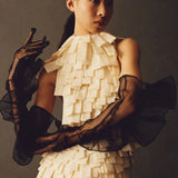 Solid Color Mesh Transparent Over Finger Fashion Gloves 319-1-Outfit