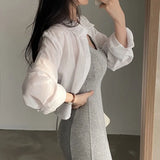 Chic Summer Long-Sleeved Chiffon Sunscreen Shirt Design Careful Machine Back Strap Bare Back Short Shirt