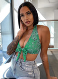 Printed V-neck Crop