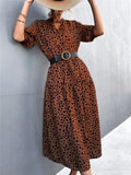 Vintage V-neck Half Sleeves Dot Print Midi Loose Holiday