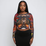 Has Q24TP573 Fashion Women's Clothing 2025 Autumn New Retro Printed Round-Neck Long-Sleeved