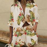 Two Piece Set Casual Women Summer Shorts 2023 Lounge Wear Short Sleeve Shirt Tops Mini Shorts Suit Joggers Homewear-Outfit