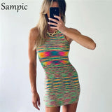 New Fashion Off Shoulder Knitted Cotton Sexy Summer Beach Mini Dress 2021 Bodycon Wrap Sleeveless Print Sweat Party