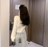 Women Slim White Ruffles Bowknot Cardigan Loose Sweet Japanese Style Knitted