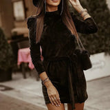 Puff Sleeve Women's Mini Dress Sashes Slim Sexy Solid Dresses Woman 2021 New Spring Autumn Fashion Casual Lady