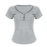 BM Style Babes V-Neck T-Shirt Women's Striped Three-Spring Short-Sleeved Slimmed Thread New