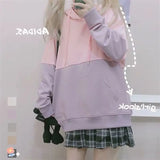 Deeptown Kawaii Hoodie Women Korean Pink Sweatshirt Long Sleeve Patchwork Top Oversized Soft Girls Cotton Pullover Leisure