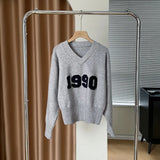 Women's V-neck 3d Letter Thick Sweater Women's New Autumn Winter 2022 Korean Loose Short
